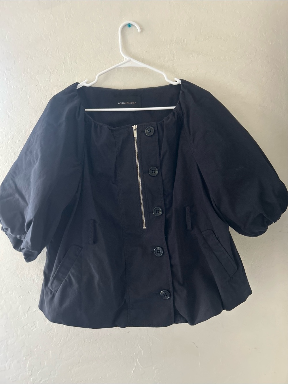 BCBGMaxAzria bomber with dramatic puff sleeves Buttons